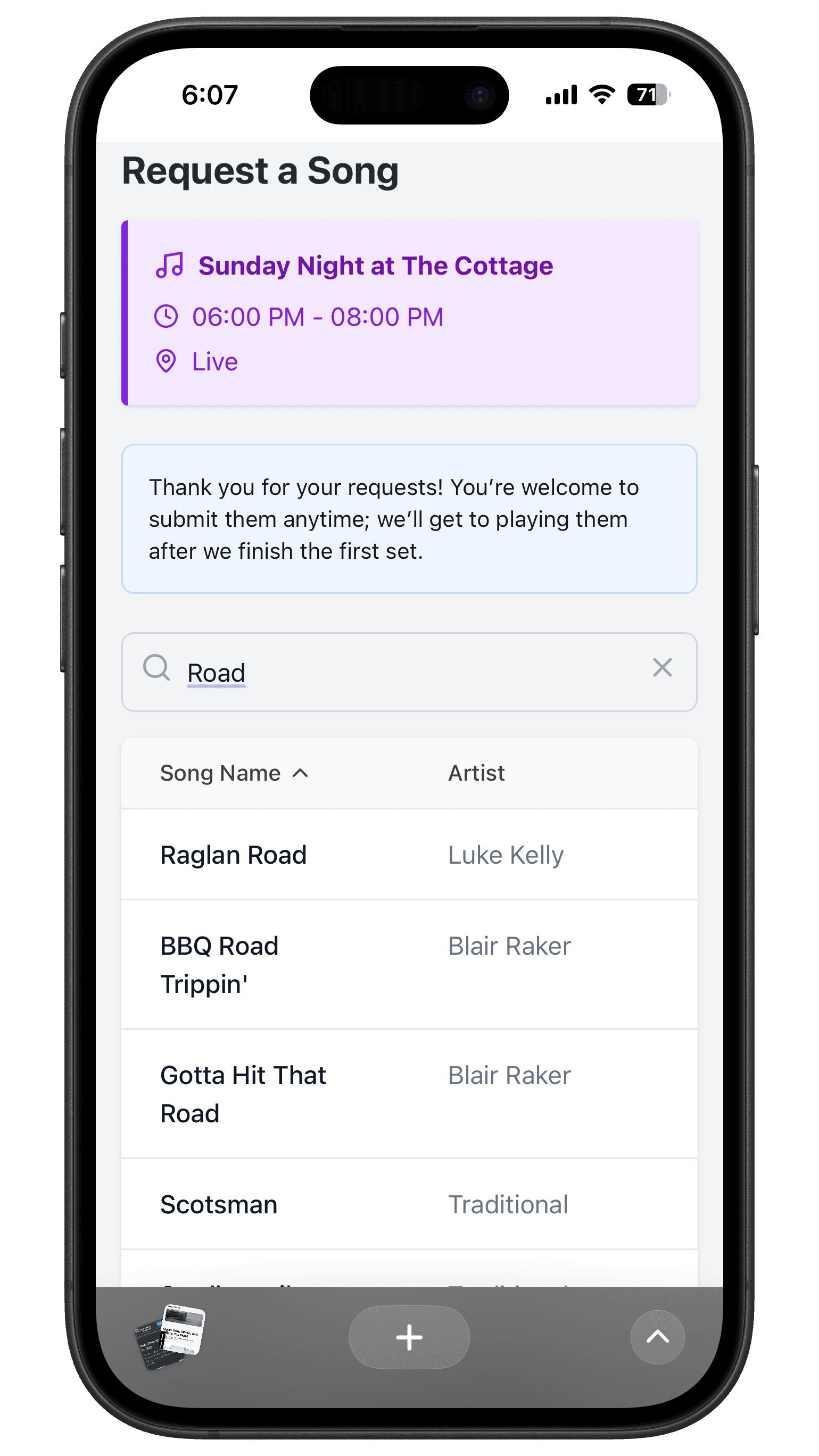 Audience browsing song list