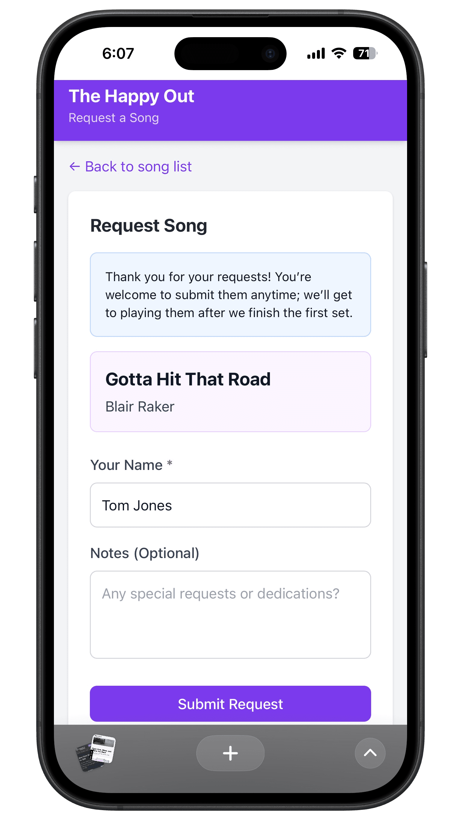 Submitting a song request