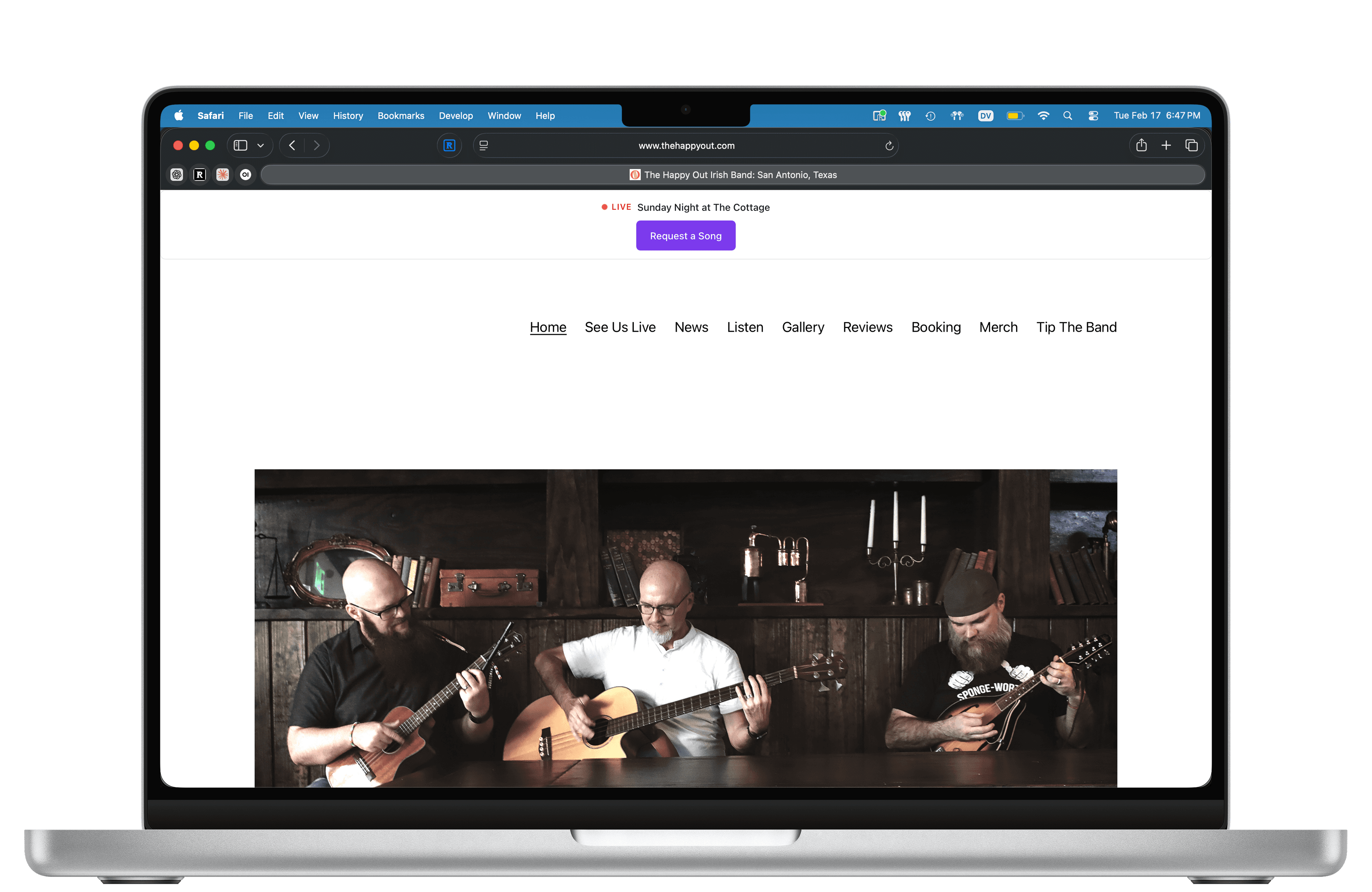 LiveGig widget embedded on a band website